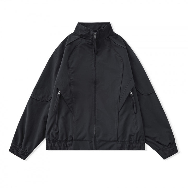 [Unisex] Leichte Boxy-Übergangsjacke mit Stehkragen, Raglanärmeln und Reißverschlusstaschen Drune