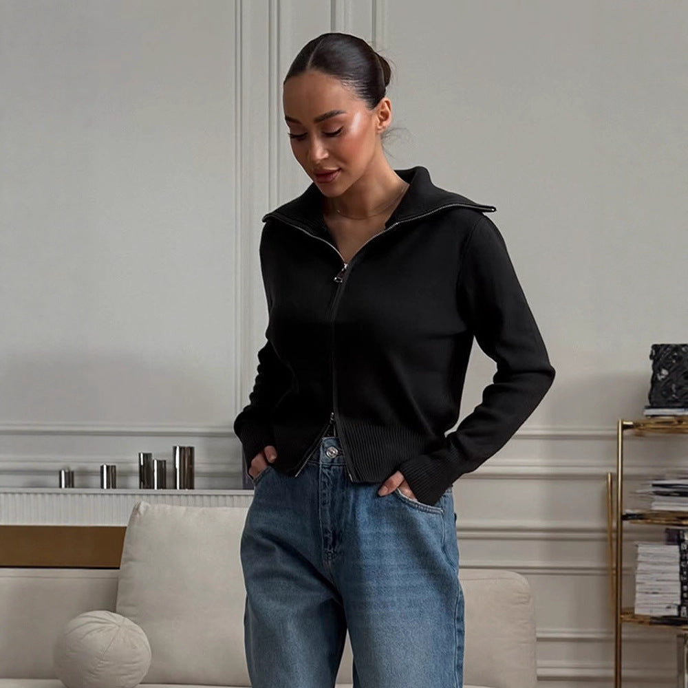 Damen bequeme Strickjacke mit Reißverschluss Drune