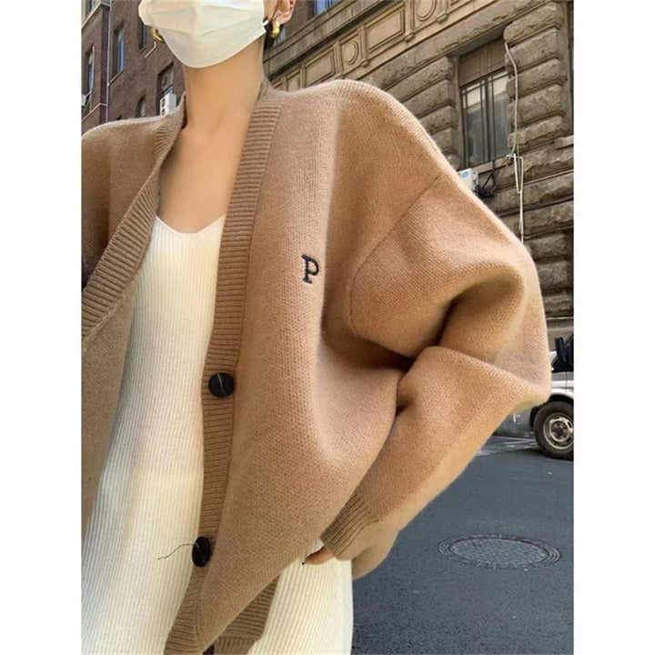 Damen Oversized Strickjacke mit modischem Kragen und praktischen Taschen Drune