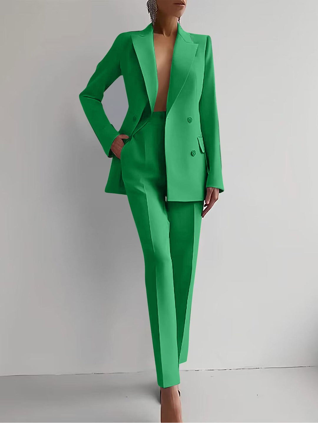 Damen elegantes Zweiteiler-Anzug-Set mit tailliertem Blazer und schmalen Hosen Drune