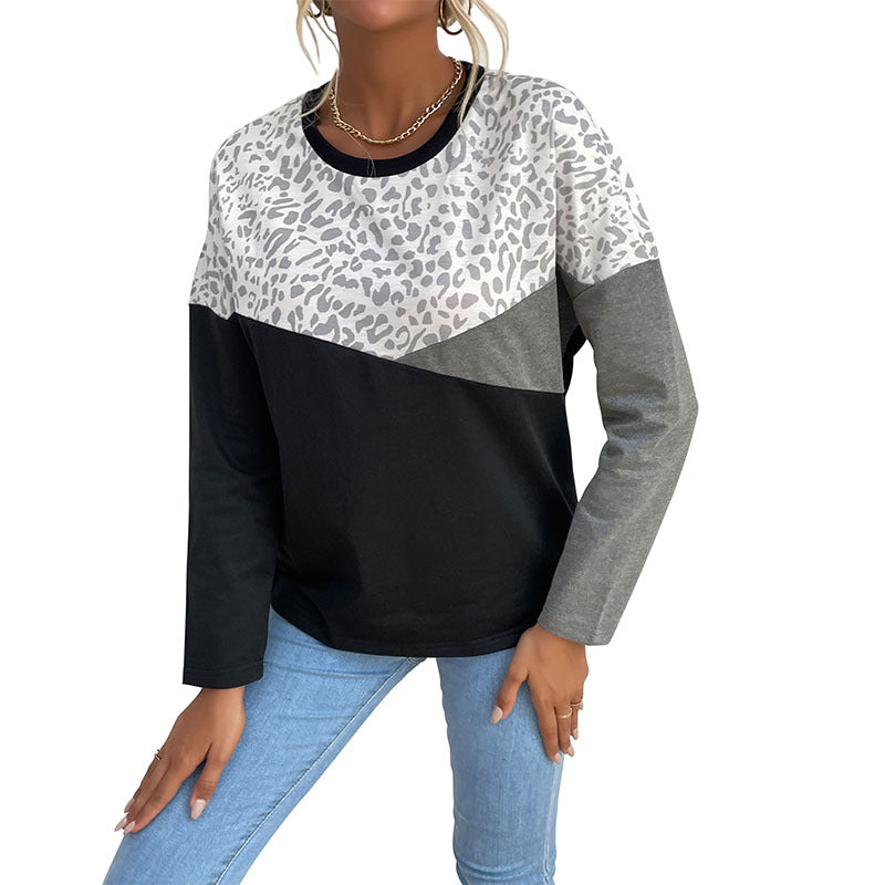 Damen Langarmshirt mit Colorblock, Leo-Print-Einsatz und lässiger Oversize‑Passform Drune