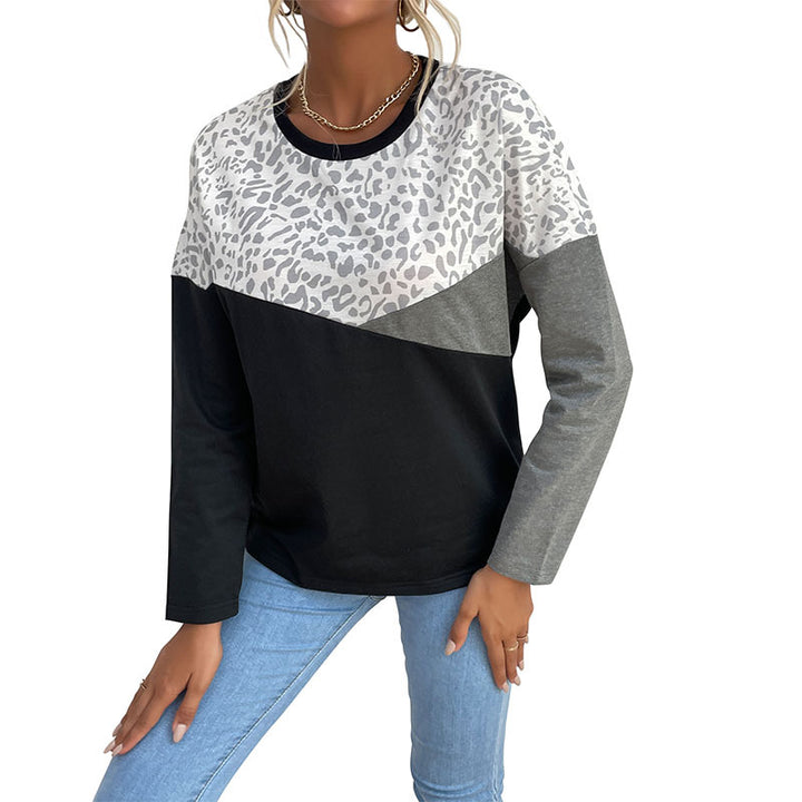 Damen Langarmshirt mit Colorblock, Leo-Print-Einsatz und lässiger Oversize‑Passform Drune