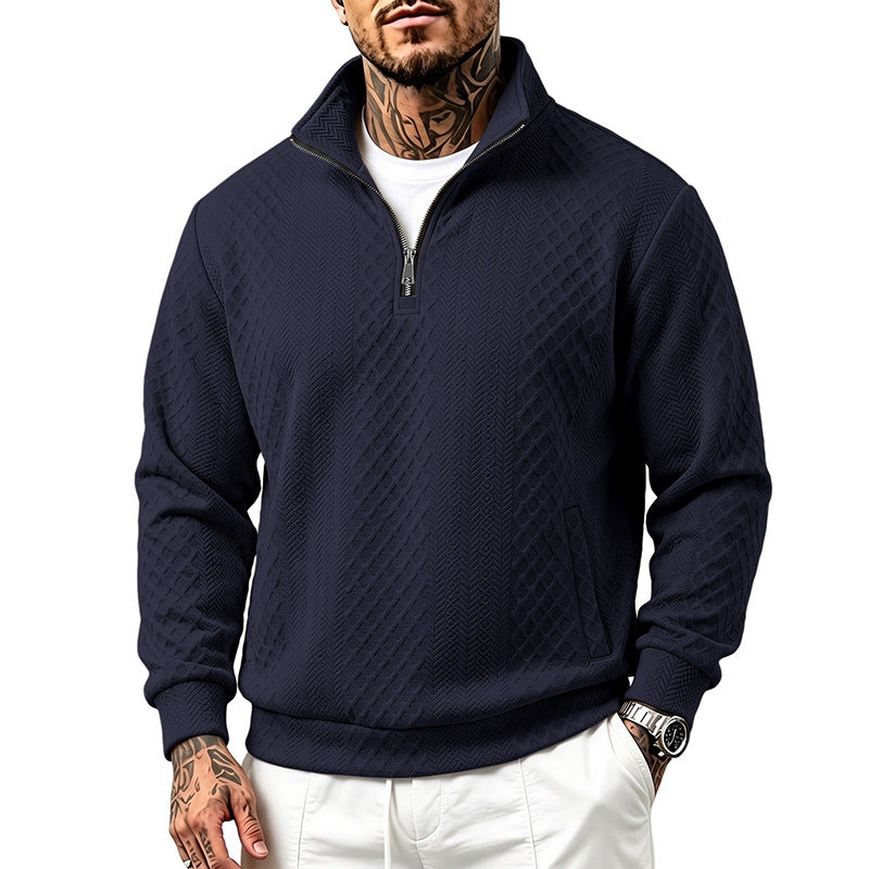 Herren Strukturierter Halbzip-Sweater aus Feinstrick mit Zopfmuster und Eingriffstaschen Drune