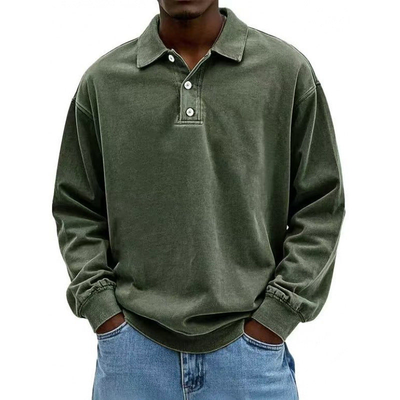 Herren Oversize Langarm Polo aus Baumwollmix Drune