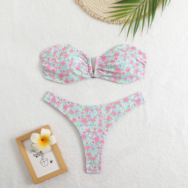 Damen Bandeau-Bikini mit floralen Mustern Drune