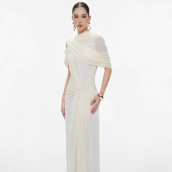 Damen elegantes Maxikleid mit innovativen Drapierungsdetails und asymmetrischem Oberteil Drune