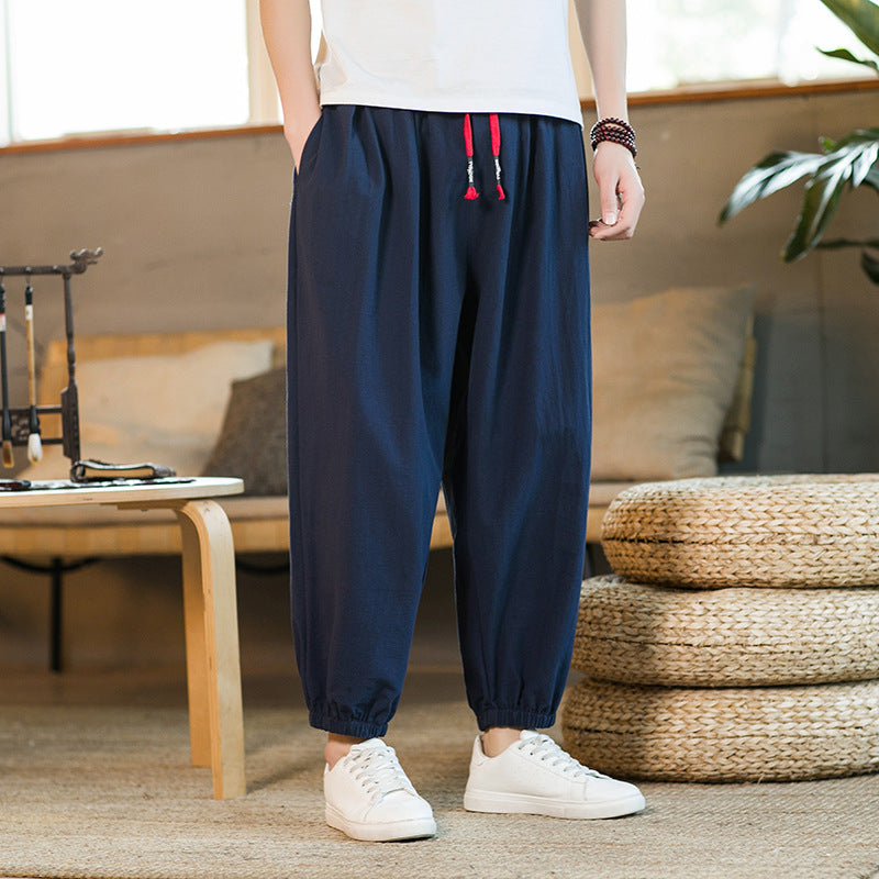 Herren nan lockere Haremshose mit elastischem Bund und dekorativem Kordelzug Drune