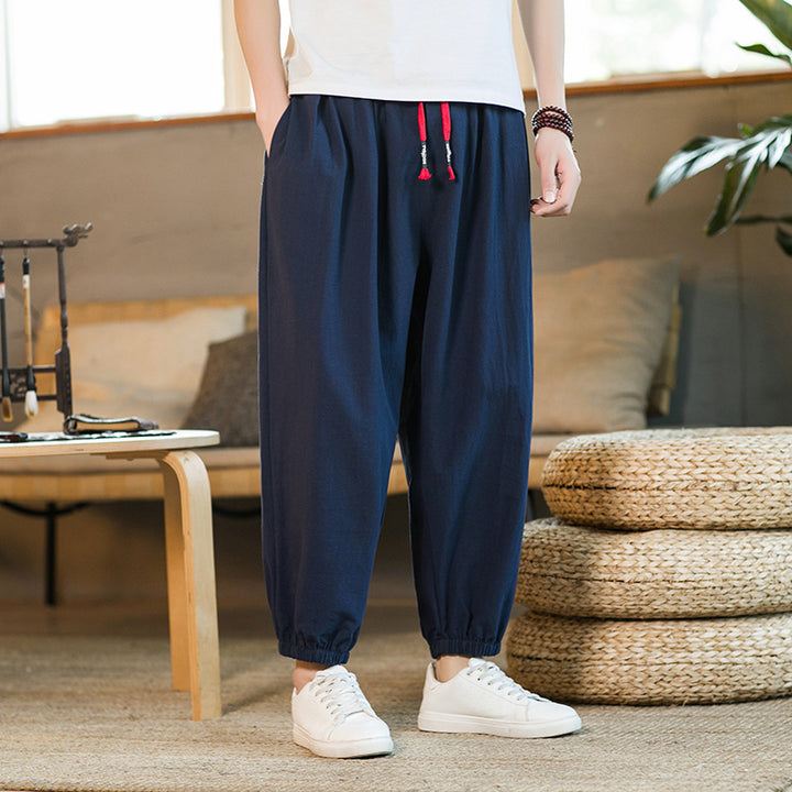 Herren nan lockere Haremshose mit elastischem Bund und dekorativem Kordelzug Drune