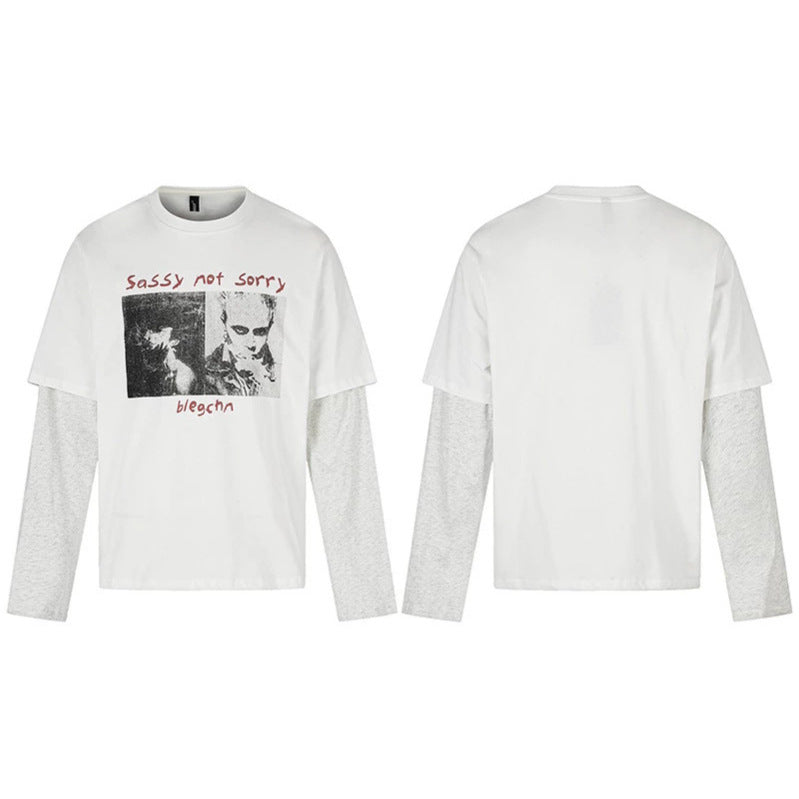 Damen Lagen-Langarmshirt im Layer-Look mit Fotoprint und Kontrastärmeln Drune