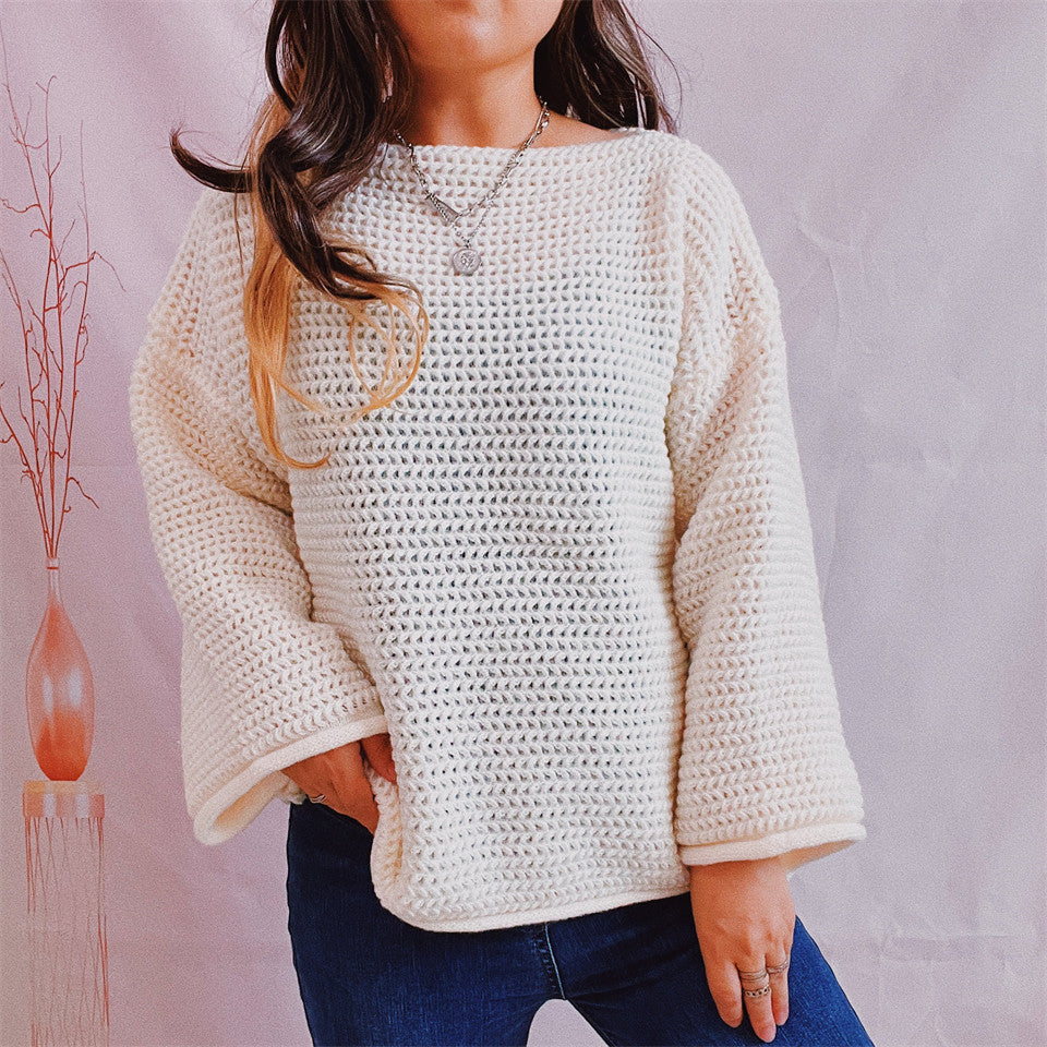 Damen lockerer Strickpullover mit weitem Schnitt und modernem Maschenbild Drune