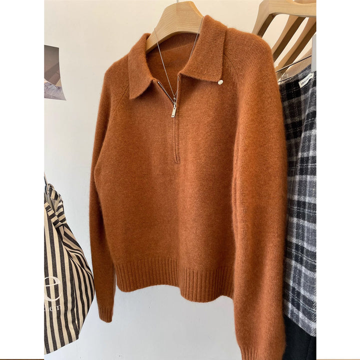 Damen Kuscheliger Pullover mit Stehkragen und kurzem Reißverschluss Drune
