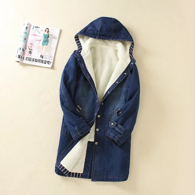 Damen nan gefütterter Denim Parka mit Teddyfutter, Kapuze und aufgesetzten Taschen Drune