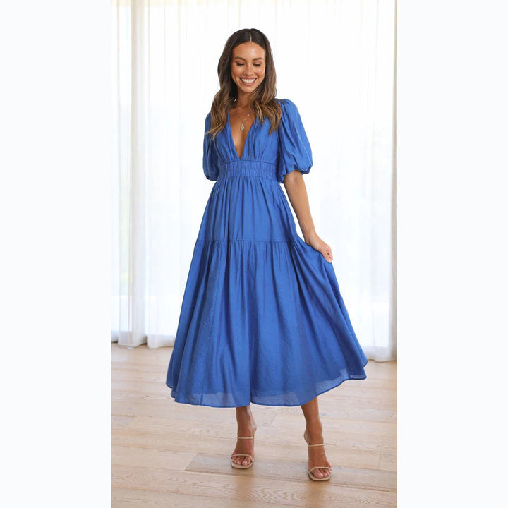 Drune | Lässige Trends Sommer V-Ausschnitt Figurbetont Taillenkleid Midilänge