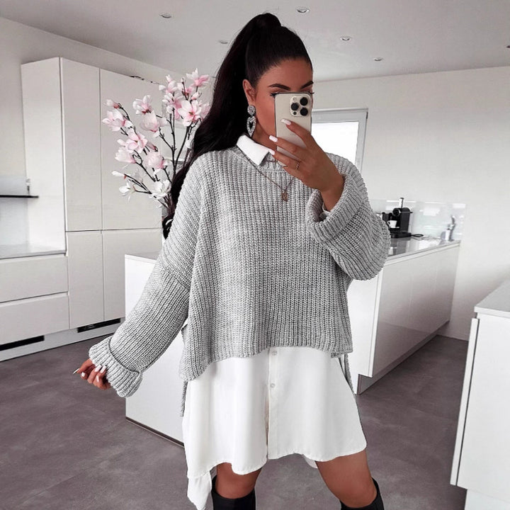 Damen lässiger Pullover mit strukturiertem Gewebe und weitem Schnitt Drune