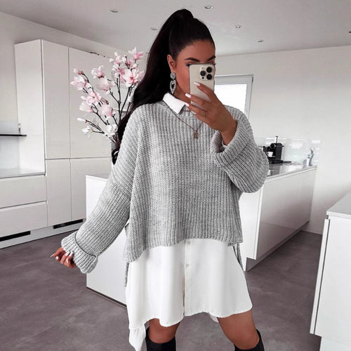 Damen lässiger Pullover mit strukturiertem Gewebe und weitem Schnitt Drune