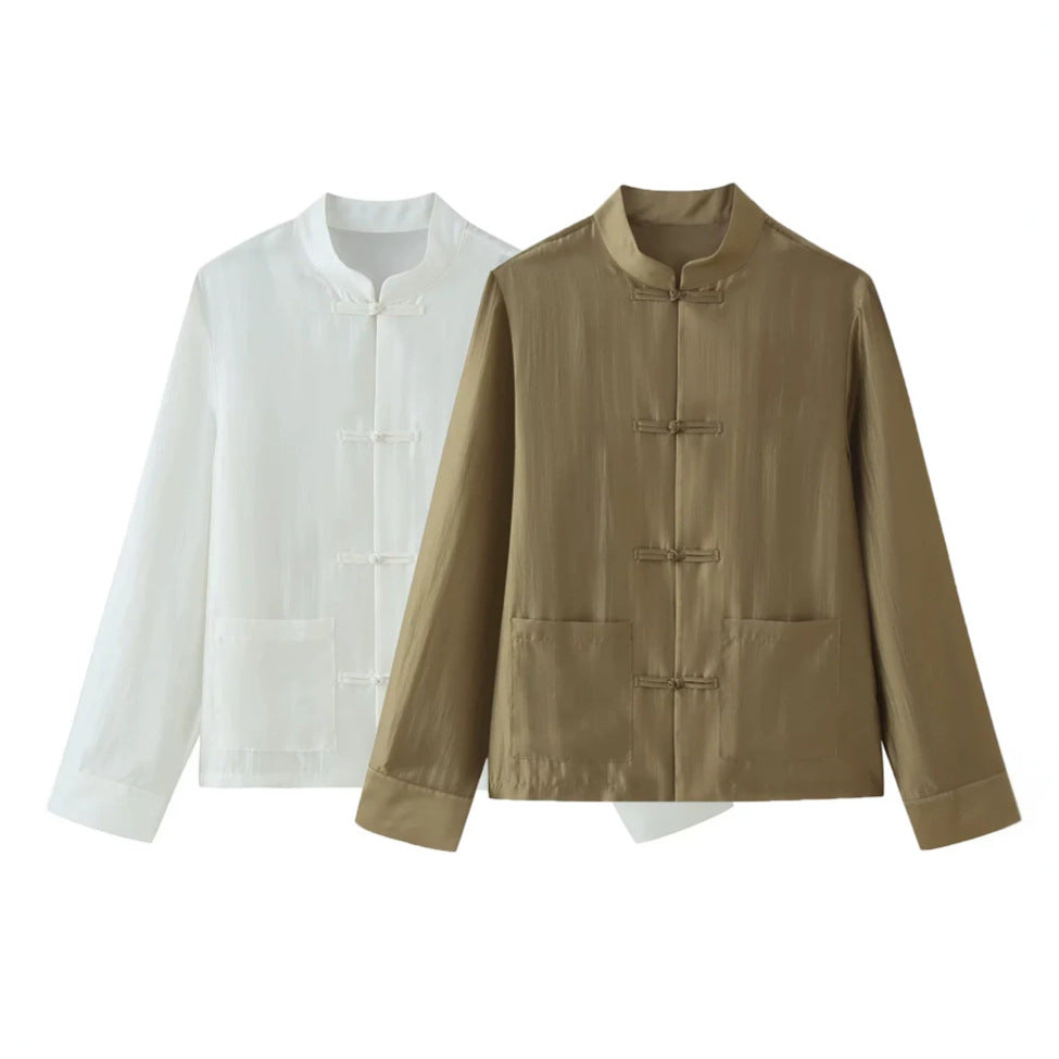 Herren nan leichte Mandarinjacke mit Stehkragen, Knotenverschlüssen und aufgesetzten Taschen Drune