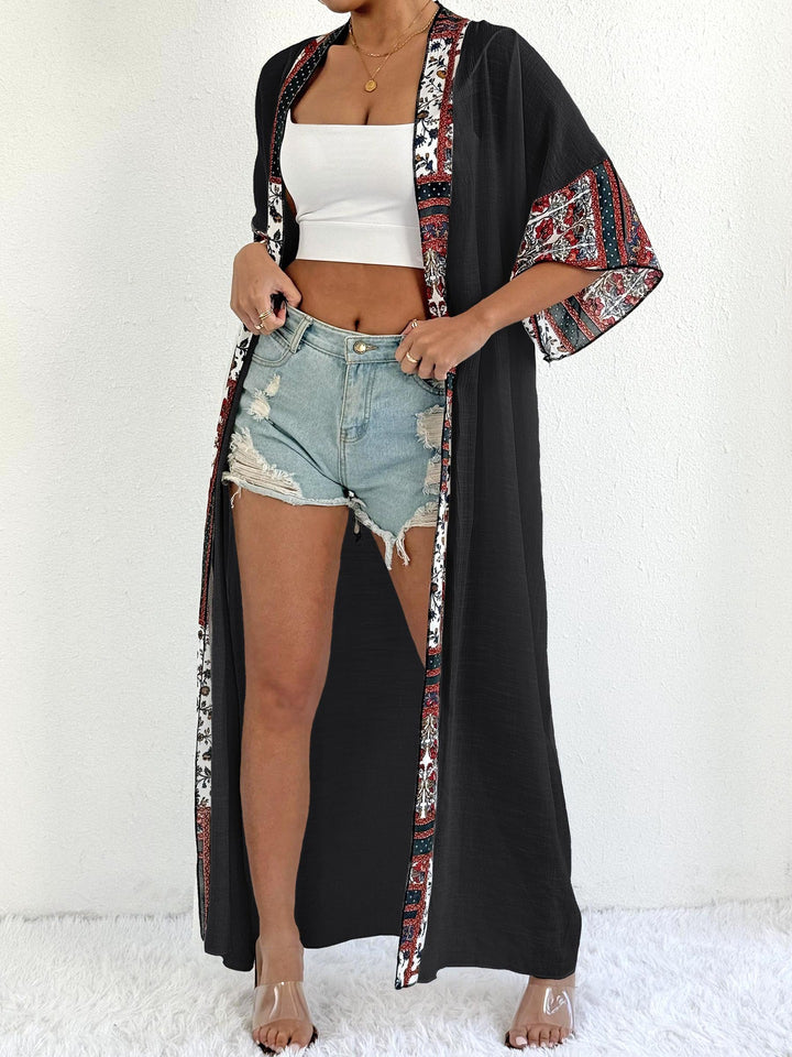 Damen eleganter, leichter Kaftan mit buntem Häkelbesatz Drune