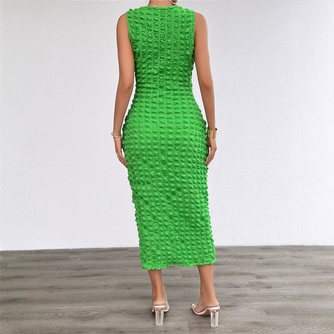 Damen Figurschmeichelndes Midi-Kleid mit strukturierter Oberfläche Drune
