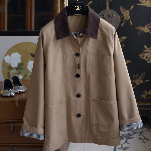 Damen Modische Übergangsjacke mit weichem Kragen Drune