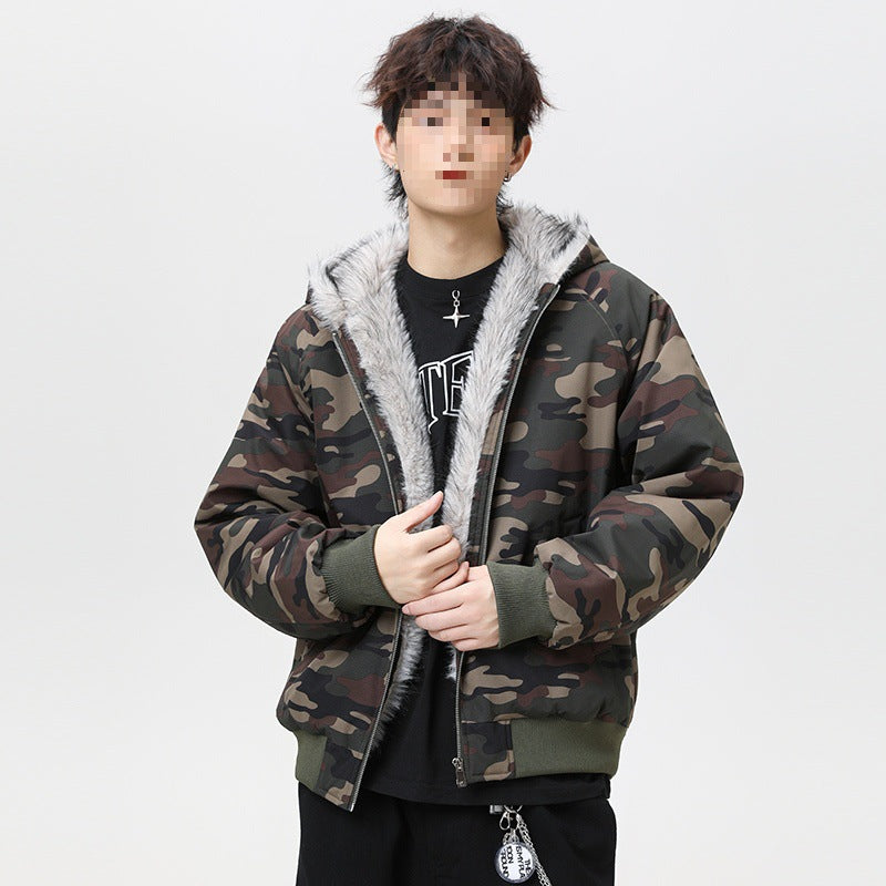 Herren Wattierte Kapuzen‑Bomberjacke im Oversize‑Look mit kontrastierendem Kunstfellfutter Drune