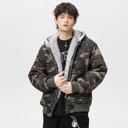 Herren Wattierte Kapuzen‑Bomberjacke im Oversize‑Look mit kontrastierendem Kunstfellfutter Drune