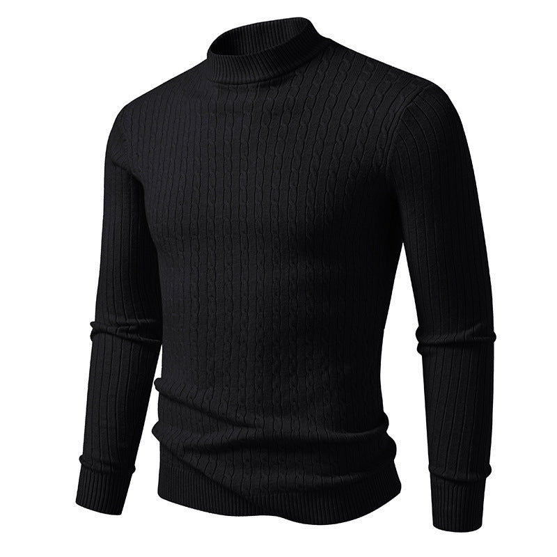 Herren nan figurbetonter Feinstrickpullover mit Stehkragen und Zopfmuster Drune