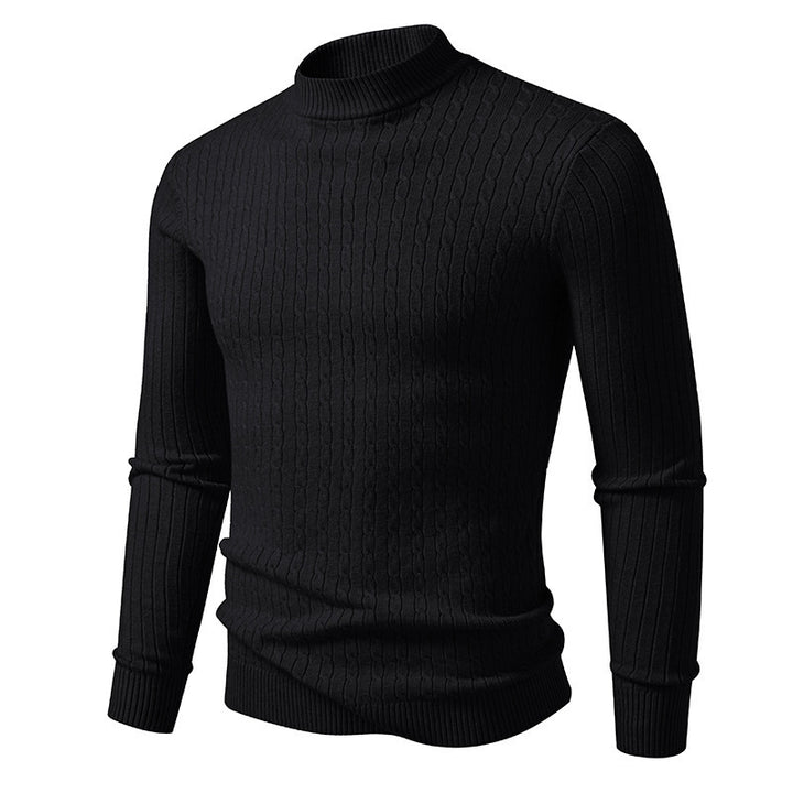 Herren nan figurbetonter Feinstrickpullover mit Stehkragen und Zopfmuster Drune