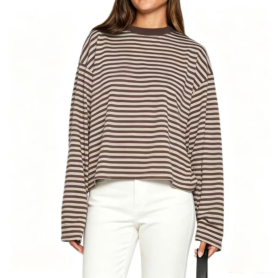 Damen gestreiftes Langarmshirt mit lässigem Schnitt und rundem Halsausschnitt