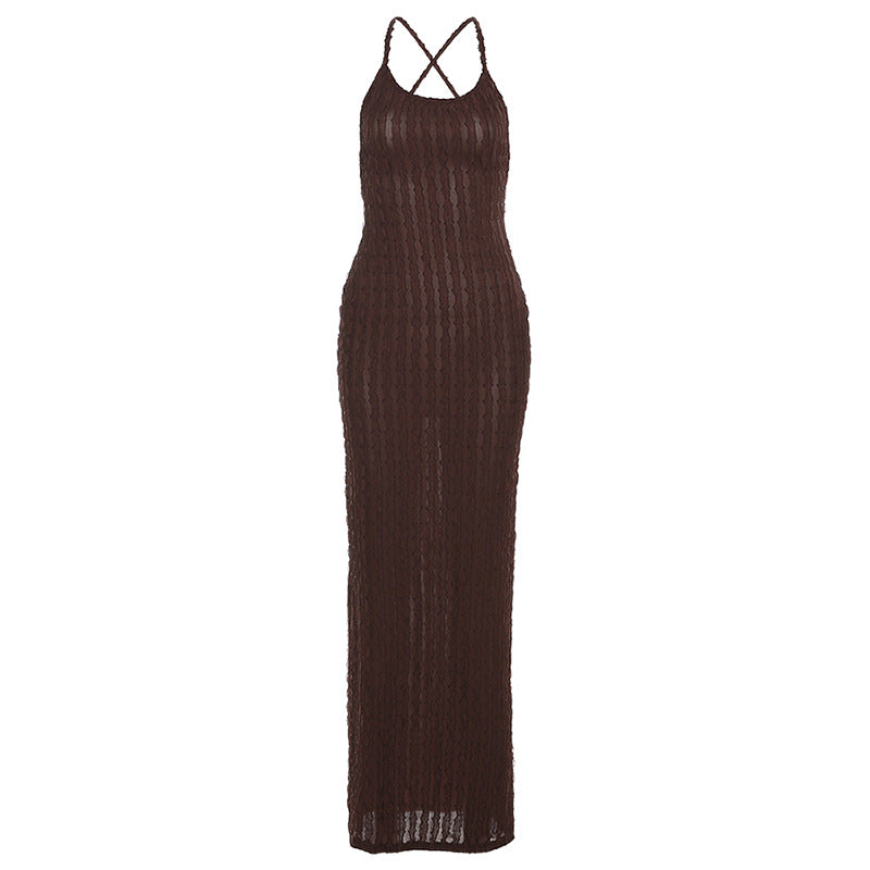 Damen Transparente Maxikleid mit Kreuzträgern und strukturiertem Design Drune