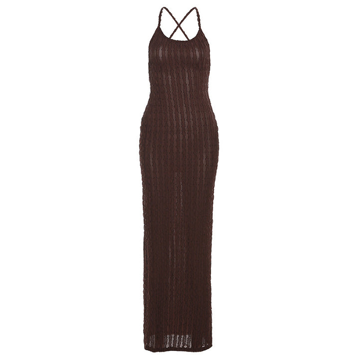 Damen Transparente Maxikleid mit Kreuzträgern und strukturiertem Design Drune