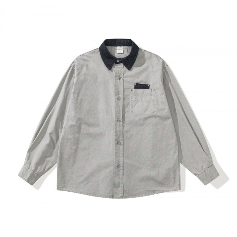 Herren Oversize Hemdjacke mit Cordkragen, Brusttasche und Nieten-Detail Drune