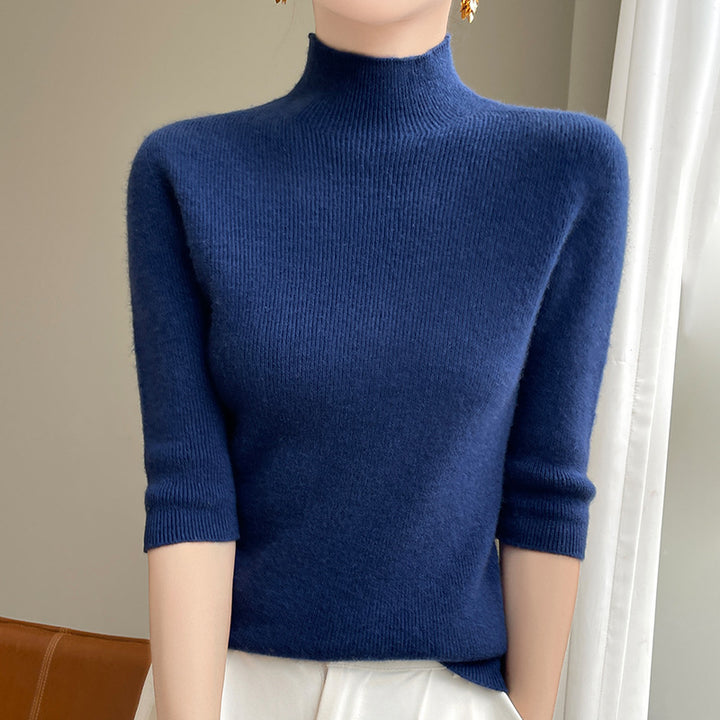 Damen Kurzarm-Mockneck-Pullover mit flauschiger Angora‑Optik Drune