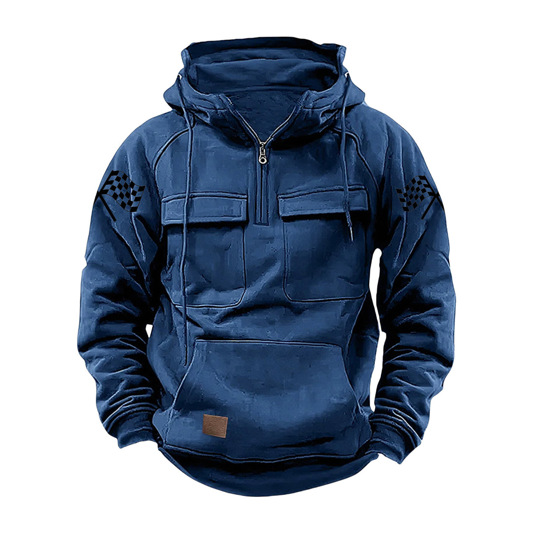 Herren nan Kapuzenpullover mit Halbzip, Cargo-Brusttaschen und Kängurutasche Drune