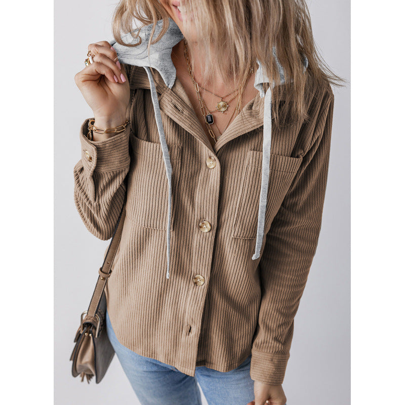 Damen lässige Hemdjacket mit Kapuze und seitlichen Taschen Drune