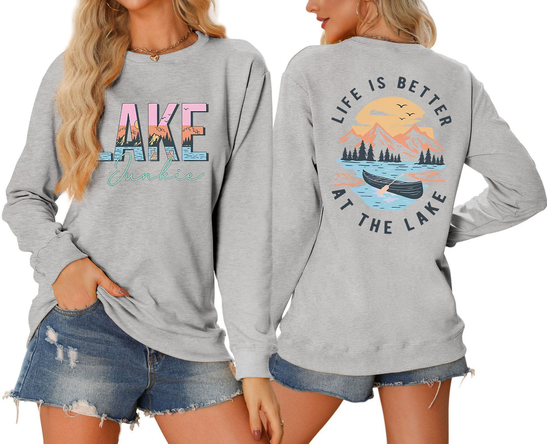 Damen Langarmshirt mit kreativem Lake-Motiv und lässiger Passform Drune