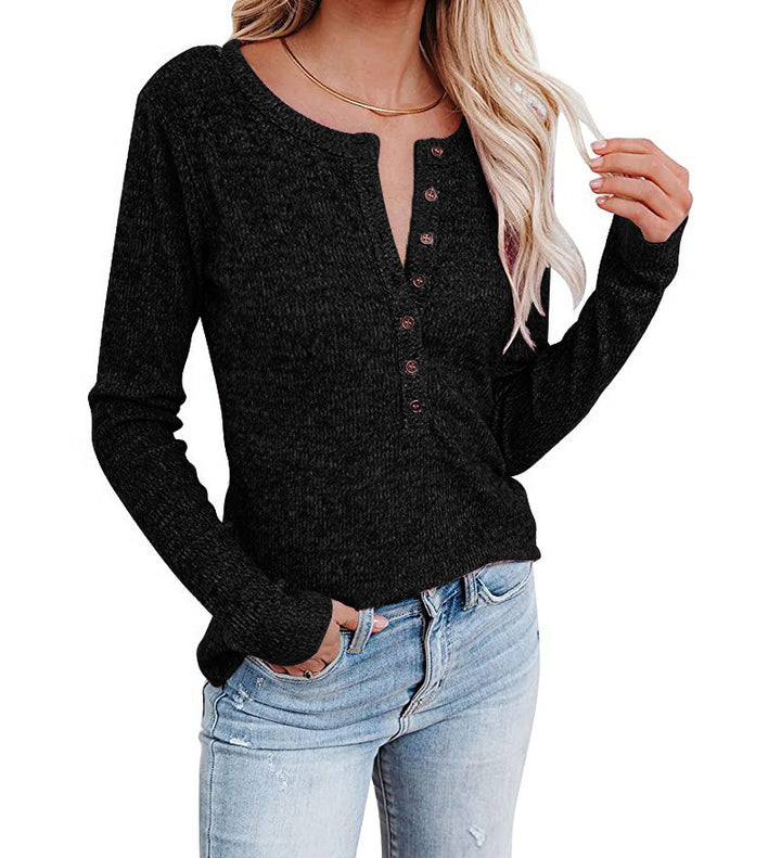 Damen Langarm-Henley-Shirt mit Knopfleiste und weichem Material Drune