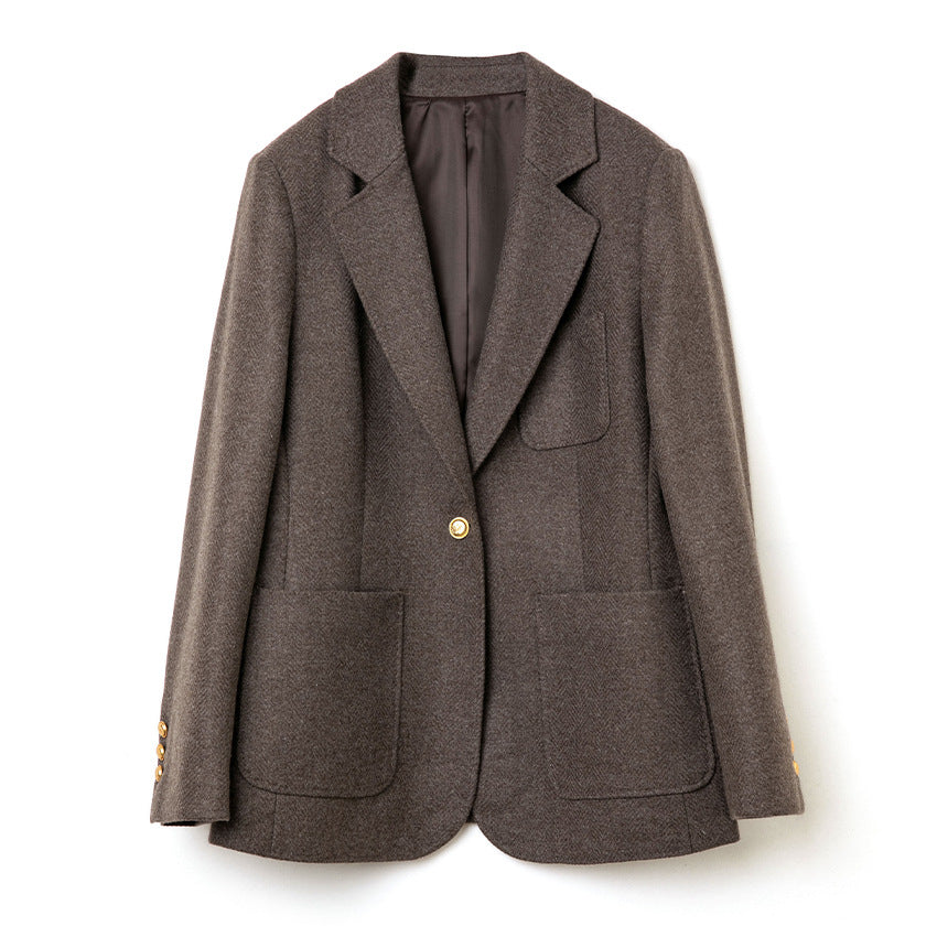 Damen Eleganter Wollblazer mit aufgesetzten Taschen Drune