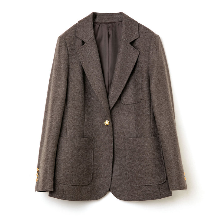 Damen Eleganter Wollblazer mit aufgesetzten Taschen Drune
