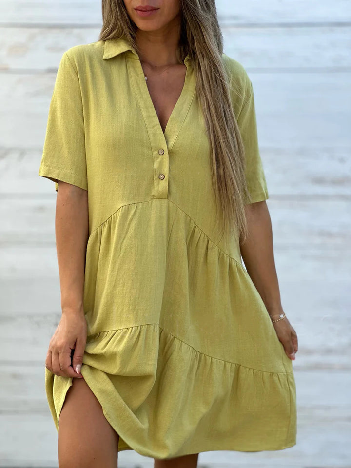 Damen lockeres Hemdkleid mit Knopfdetails und fließendem Saum Drune