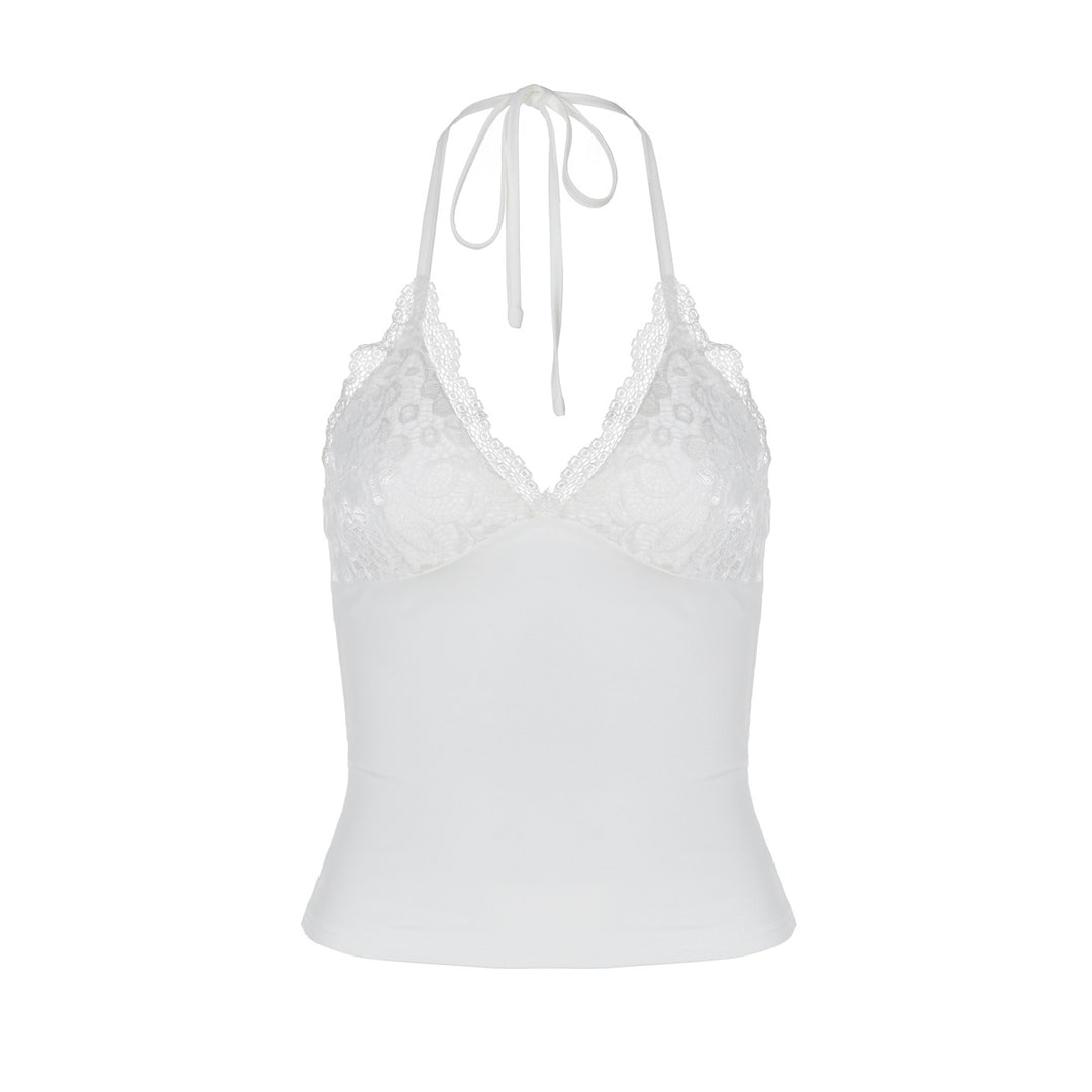 Damen Spitzen-Haltertop mit eleganten Raffungselementen Drune