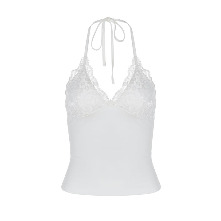 Damen Spitzen-Haltertop mit eleganten Raffungselementen Drune