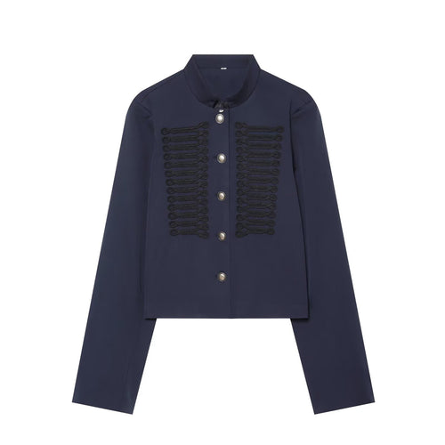 Damen Cropped-Blouson im militärischen Stil mit Zierkordeln und Stehkragen Drune