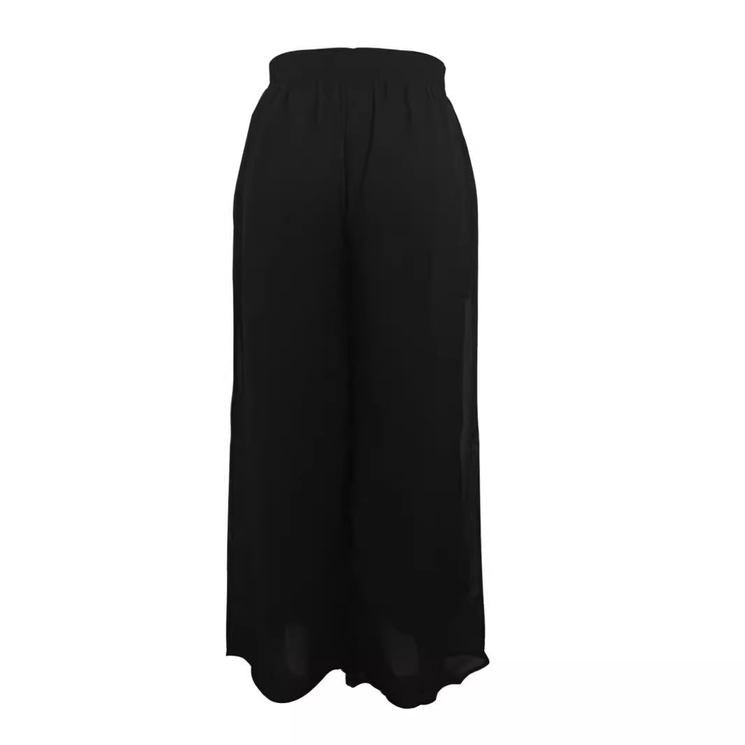 Damen Weit geschnittene Chiffon-Hose mit elastischem Taillenbund und hohen Seitentaschen Drune
