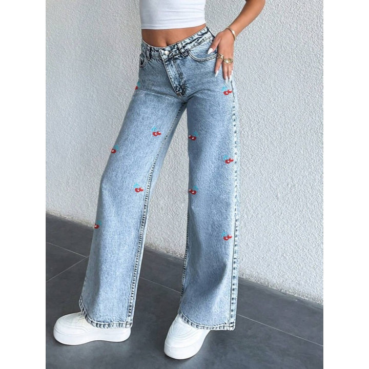 Damen Weit geschnittene Jeans im fruchtigem Stickdesign Drune
