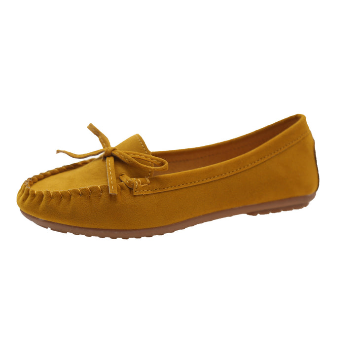 Damen Casual Wildleder Mokassin Ballerinas mit dekorativer Schleife Drune
