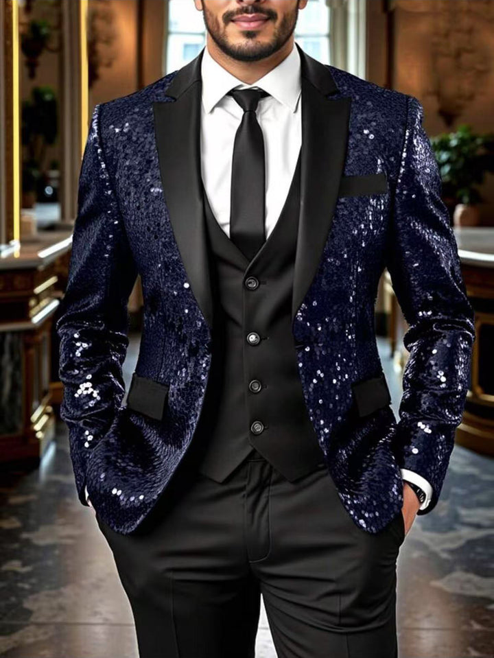 Herren Pailletten‑Sakko mit Satin‑Schalkragen und tailliertem Schnitt Drune