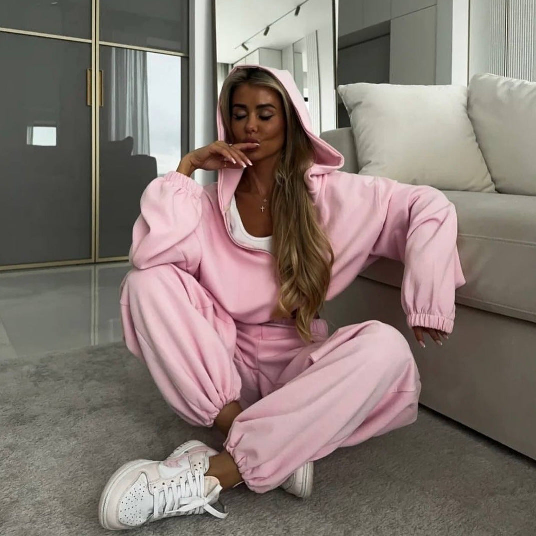 Damen Zip-Hoodie und Relax-Fit Jogginghose aus French-Terry mit elastischem Bund und Kängurutaschen Drune