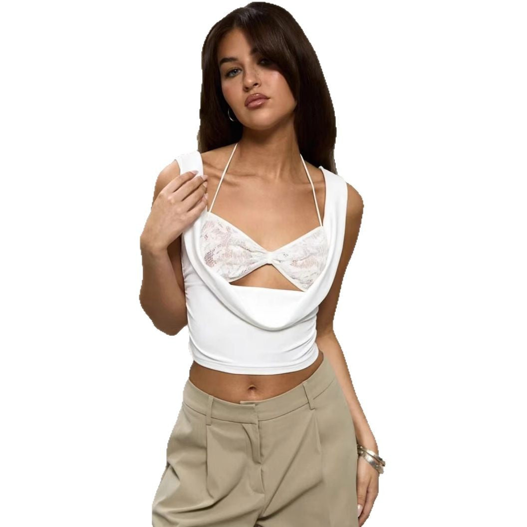 Damen Crop-Top mit verführerischen Cut-Outs und zartem Spitzeneinsatz Drune