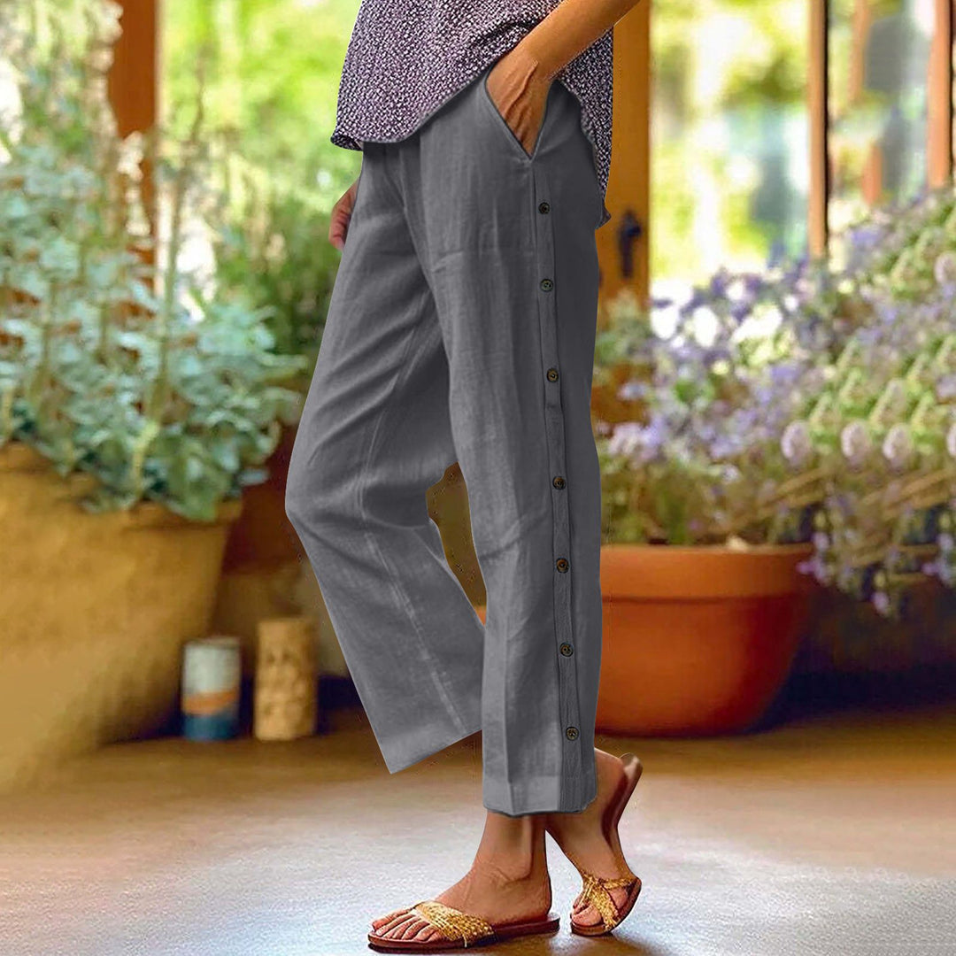 Damen Leichte Relaxed-Hose mit seitlicher Knopfleiste und Eingrifftaschen Drune