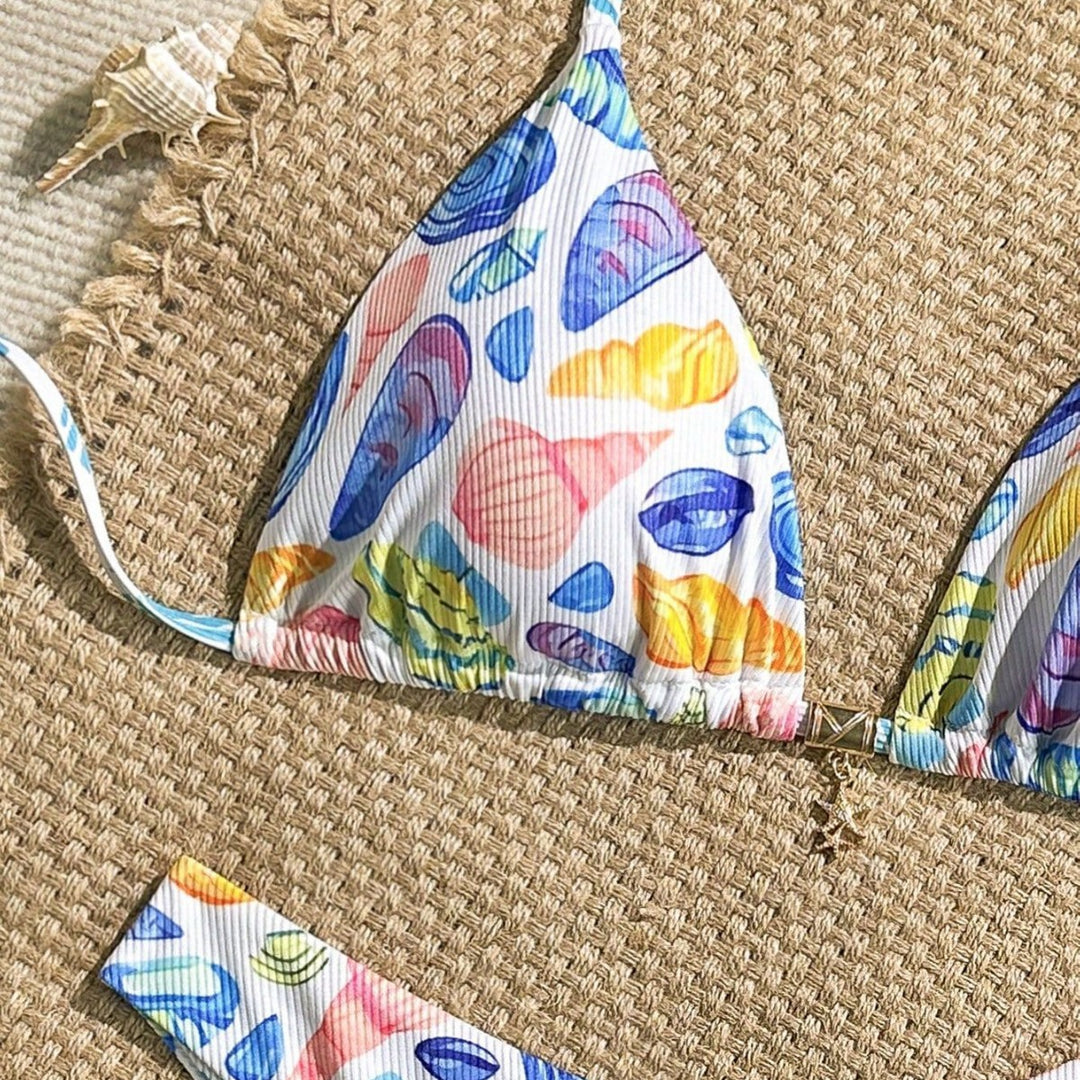 Damen fröhlicher Blumenmuster-Bikini mit Rüschen Drune